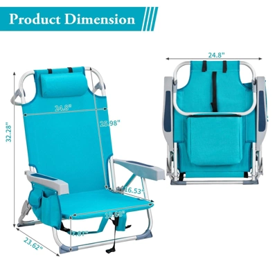 FURNIinspire Outdoor Portable Chair Adjustable Back With Storage Pockets For Relaxation And Fun, Mint Green, 24.8"*25.6"*32.28" 5 FURNIinspire Outdoor Portable Chair Adjustable Back With Storage Pockets For Relaxation And Fun, Mint Green, 24.8"*25.6"*32.28" - Image 3