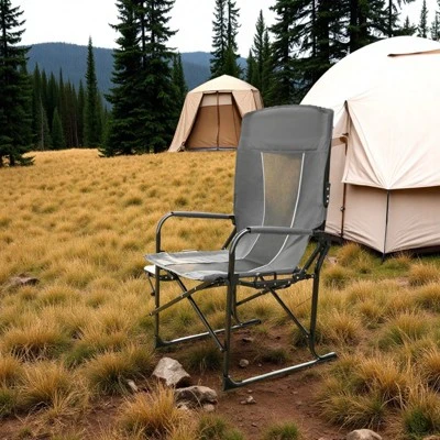 FURNIinspire Outdoor Portable Chairs Camping Chair Directors Chair, Oversized Portable Folding Chair With Side Table, Gray, 27.56"*24.41"*43.31" 5 FURNIinspire Outdoor Portable Chairs Camping Chair Directors Chair, Oversized Portable Folding Chair With Side Table, Gray, 27.56"*24.41"*43.31" - Image 3