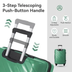 FURNIinspire Bag And Luggage Sets 3 Piece Textured Travel Luggage, Hard Suitcase Set With Wheels, Scratch-Resistant, Green, 21.65"*13.19"*31.1" -HV GUEST f27f21bb ef2c 4f4c 8e63 89653912eafa