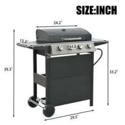 FURNIinspire Outdoor Grills, Griddles And Smokers Professional 4 Burner Gas Grill, Stainless Steel BBQ With Pizza Oven, Black, 27.2"*18.1"*15"