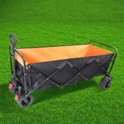 FURNIinspire Wheelbarrows And Lawn Carts Large Capacity Folding Cart, Lawn Cart For Picnic, Shopping, Black And Orange, 53“*21"*41"