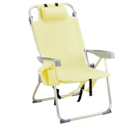 FURNIinspire Outdoor Portable Chair Patio Folding Chairs 5 Position Recline With Extra Storage For Backyard, Beach, Yellow, 24.8"*27.56"*38.98" -HV GUEST f602ad3d df50 4518 96b5 4c04f83c95bd