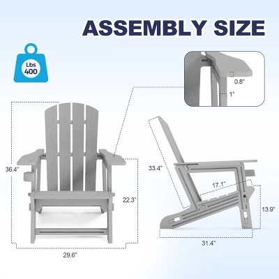 FURNIinspire Patio Accent Chairs Outdoor Folding Chairs Adirondack Chair, Portable Chair With Handles For Beach, Backyard, Gray, 31.4"*29.6"*36.4" 4 FURNIinspire Patio Accent Chairs Outdoor Folding Chairs Adirondack Chair, Portable Chair With Handles For Beach, Backyard, Gray, 31.4"*29.6"*36.4" - Image 2