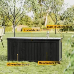 FURNIinspire Deck Boxes, Outdoor Storage Box With Waterproof Function For Gardening Tools, Pool Supplies, Patio Furniture, Black, 57.87"*32.24"*33.66" -HV GUEST fa52c9c6 e2b4 4803 951f ea14f7d25376