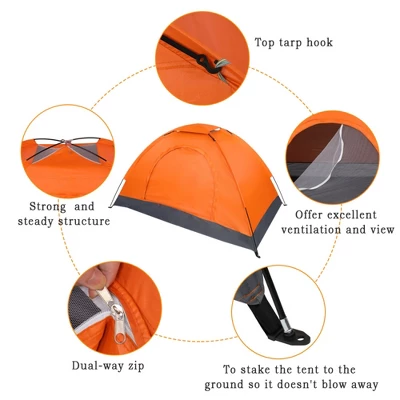 FURNIinspire Camping Tents Single Person Waterproof Dome Camping Dome Tent For Outdoor Hiking, Easy To Carry, Orange, 47.2"*78.7"*39.4" 3 FURNIinspire Camping Tents Single Person Waterproof Dome Camping Dome Tent For Outdoor Hiking, Easy To Carry, Orange, 47.2"*78.7"*39.4"