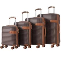 FURNIinspire Bag And Luggage Sets 4 Piece Luggage Set, Carry On Luggage Suitcase With 4 Packing Cubes, Travel Luggage, Brown, 16.69"*12.4"*29.72"