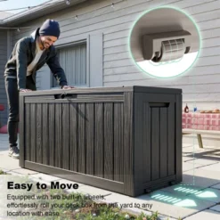 FURNIinspire Deck Boxes 75 Gallon Waterproof Resin Deck Box, Outdoor And Indoor Storage Container Storage Bin, All Weather Use, Black, 18“*46”*23“ -HV GUEST fc352f1b b9d2 4994 bb13 9a34412ed933