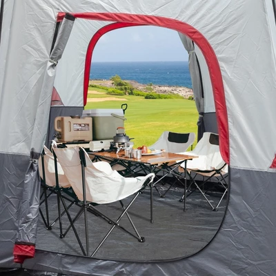 FURNIinspire Camping Tents Large Family Tent For Outdoors, Hiking, Picnic, Beach, Red And White Sun Shelter Tent, Multicolored, 169.2"*169.2"*82.6" 6 FURNIinspire Camping Tents Large Family Tent For Outdoors, Hiking, Picnic, Beach, Red And White Sun Shelter Tent, Multicolored, 169.2"*169.2"*82.6" - Image 4