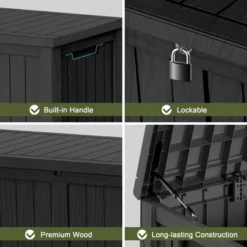 FURNIinspire Deck Boxes, 120 Gallon Waterproof Deck Box Lockable Storage Container For Patio Furniture, Garden Tools, Black, 54.3"*26.5"*24.2" -HV GUEST fd2bdb14 cbd4 4073 865b 80f43667bfa6