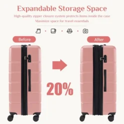 FURNIinspire Bag And Luggage Sets 20/24/28 Inch 3PCS Hard Shell Roller Suitcase Set Expandable Travel Luggage With Spinner Wheels, Pink -HV GUEST fdee6f7d 5788 4114 ae0b c9508620e843