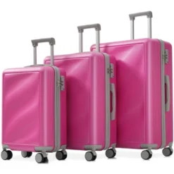 FURNIinspire Bag And Luggage Sets Travel Luggage Set Suitcase Set, 3 Piece Hard Shell Suitcases, Lightweight Suitcase, Pink, 11.4"*20.1"*29.1" -HV GUEST fea0eeda ecac 4b9d 828c 544a41fa9597