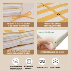 FURNIinspire Outdoor Seat Cushions 2pcs Outdoor Cushion Set Replacement, Yellow And White Stripes Seat Cushion, Multicolored, 74.4"*22.05"*2.8" -HV GUEST ff75cade 6fbc 45f7 8903 6eb6bb734408